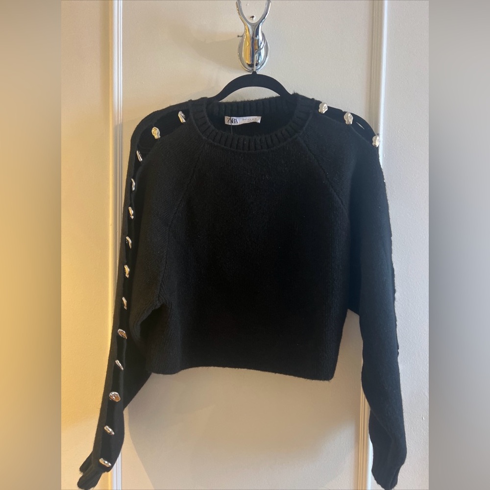 Zara Black Sweater with Button Accents size m